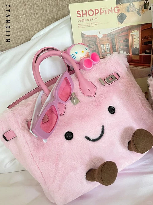 Classic Tote Pink Fleece BK Bag-Medium picture of real products