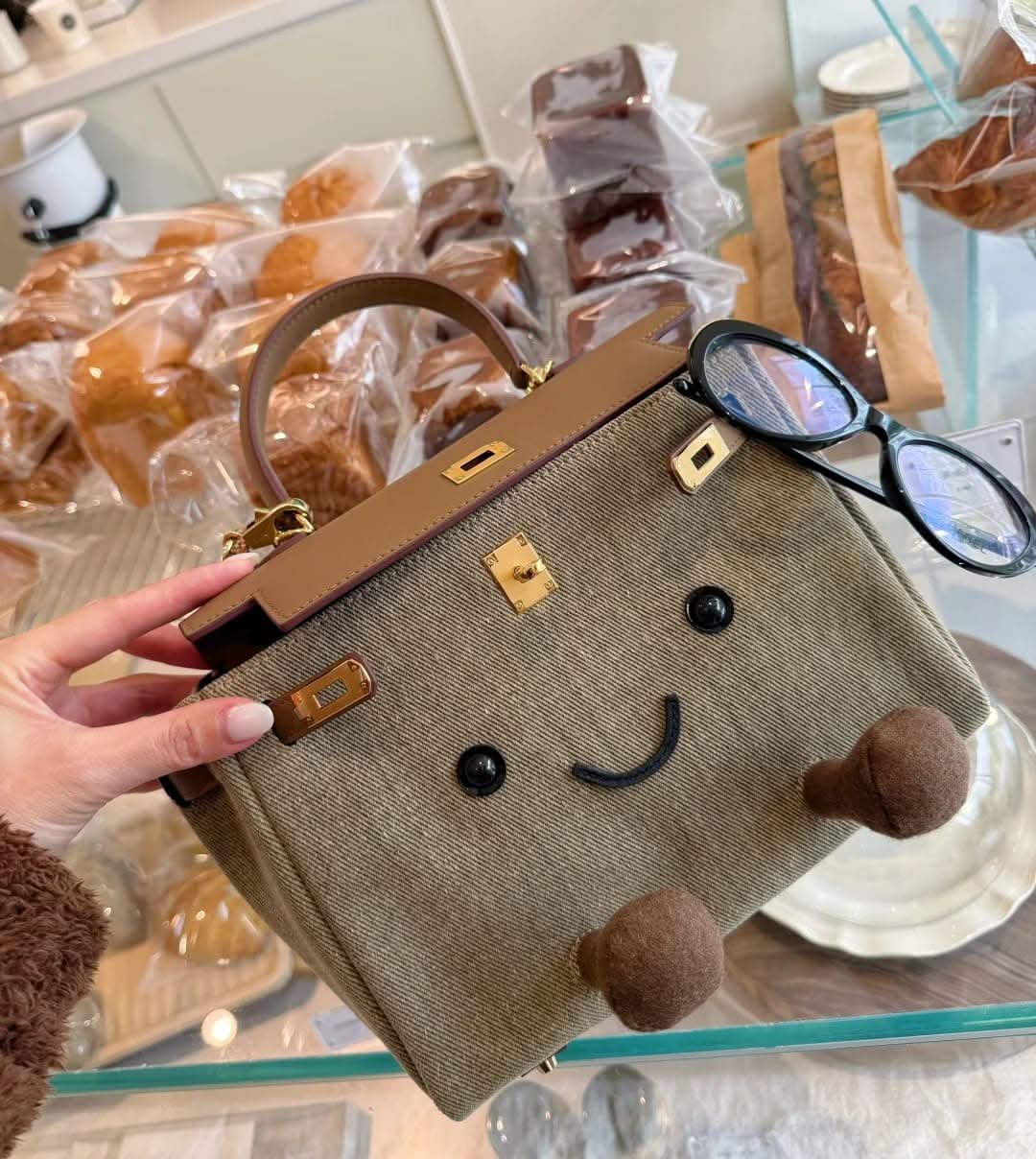 Jellyaora Classic Khaki Denim BK Jelly Bag 9.8-inch